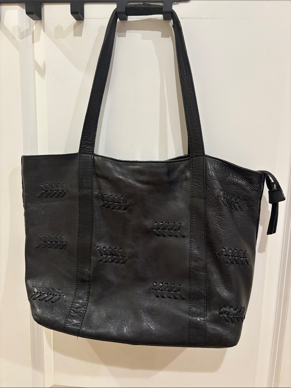 latico Black Leather Tote with Woven Accent Panels
